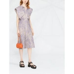 Remain NWT Marika Cap Sleeve Printed Purple Lilac Sheath Shirt Dress Size 6